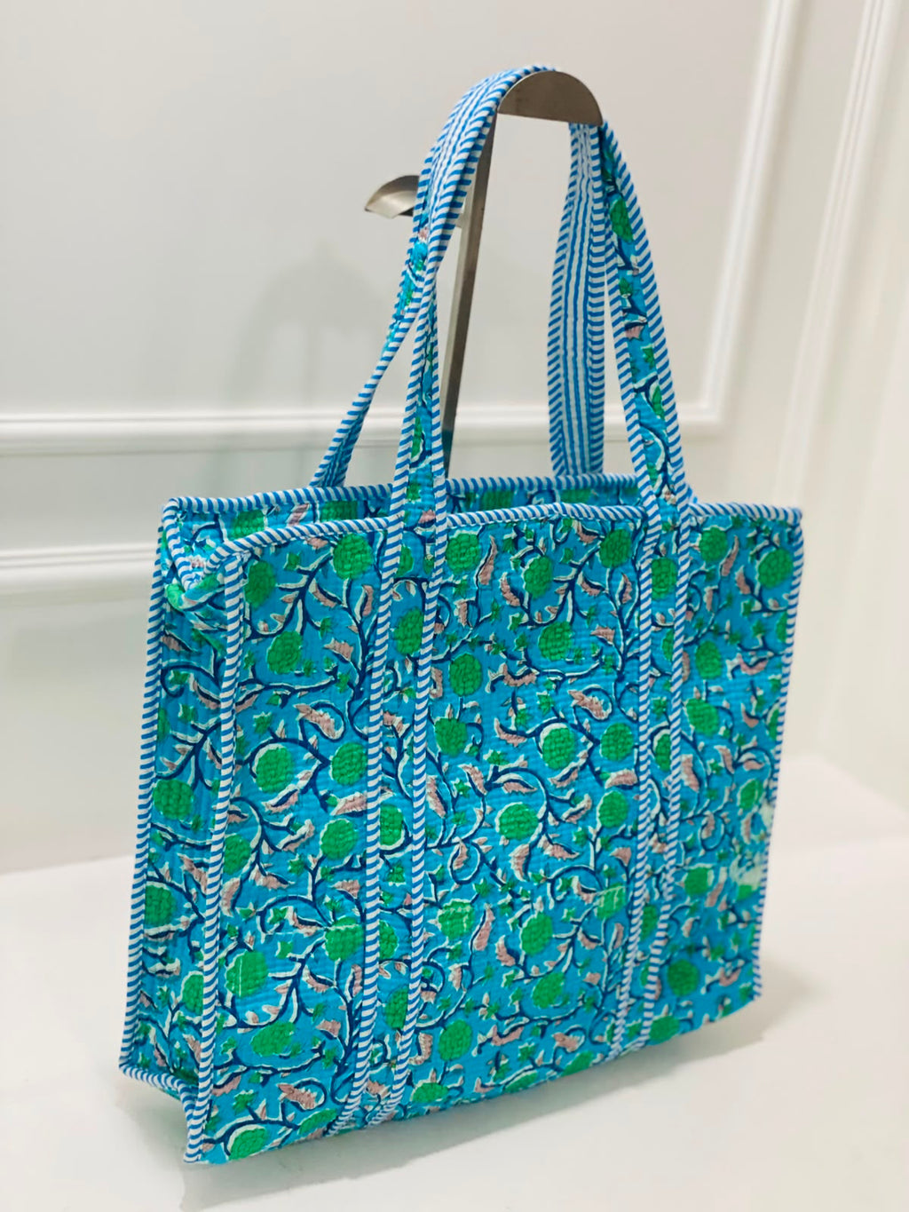 Blue Quilted Tote Bag