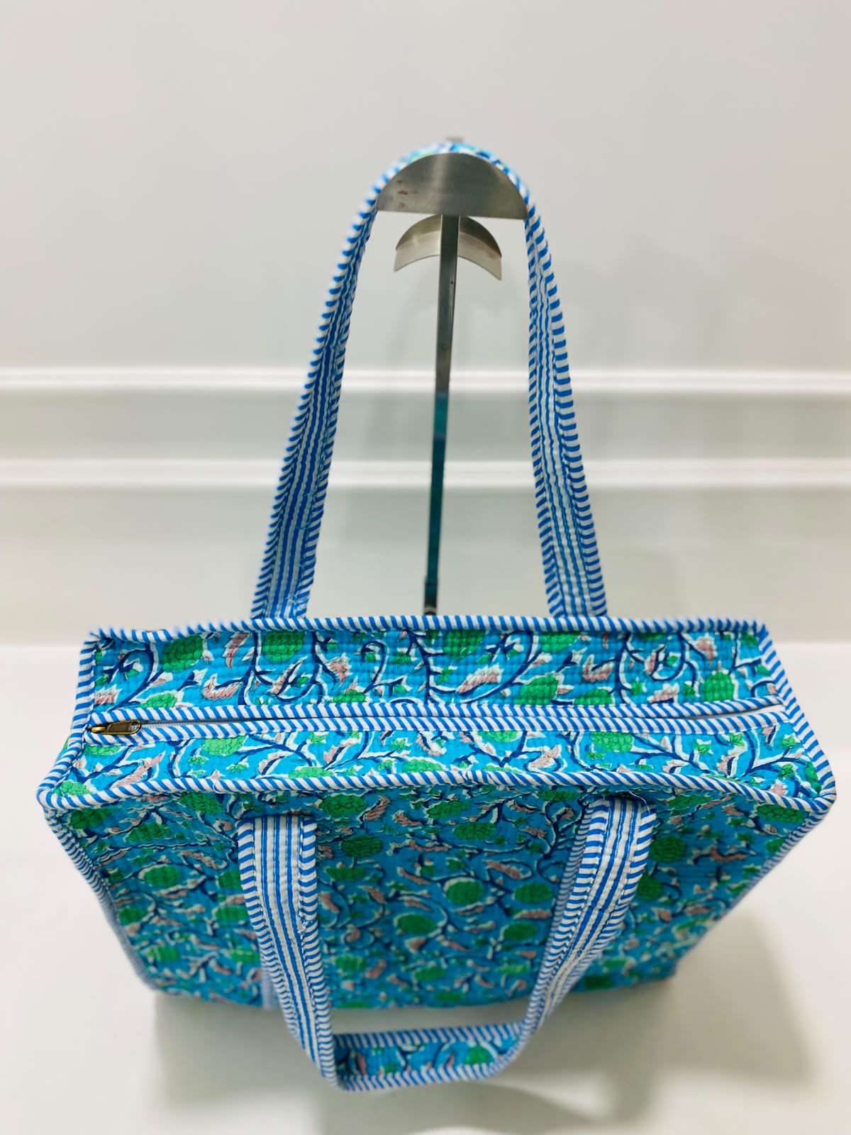 Blue Quilted Tote Bag
