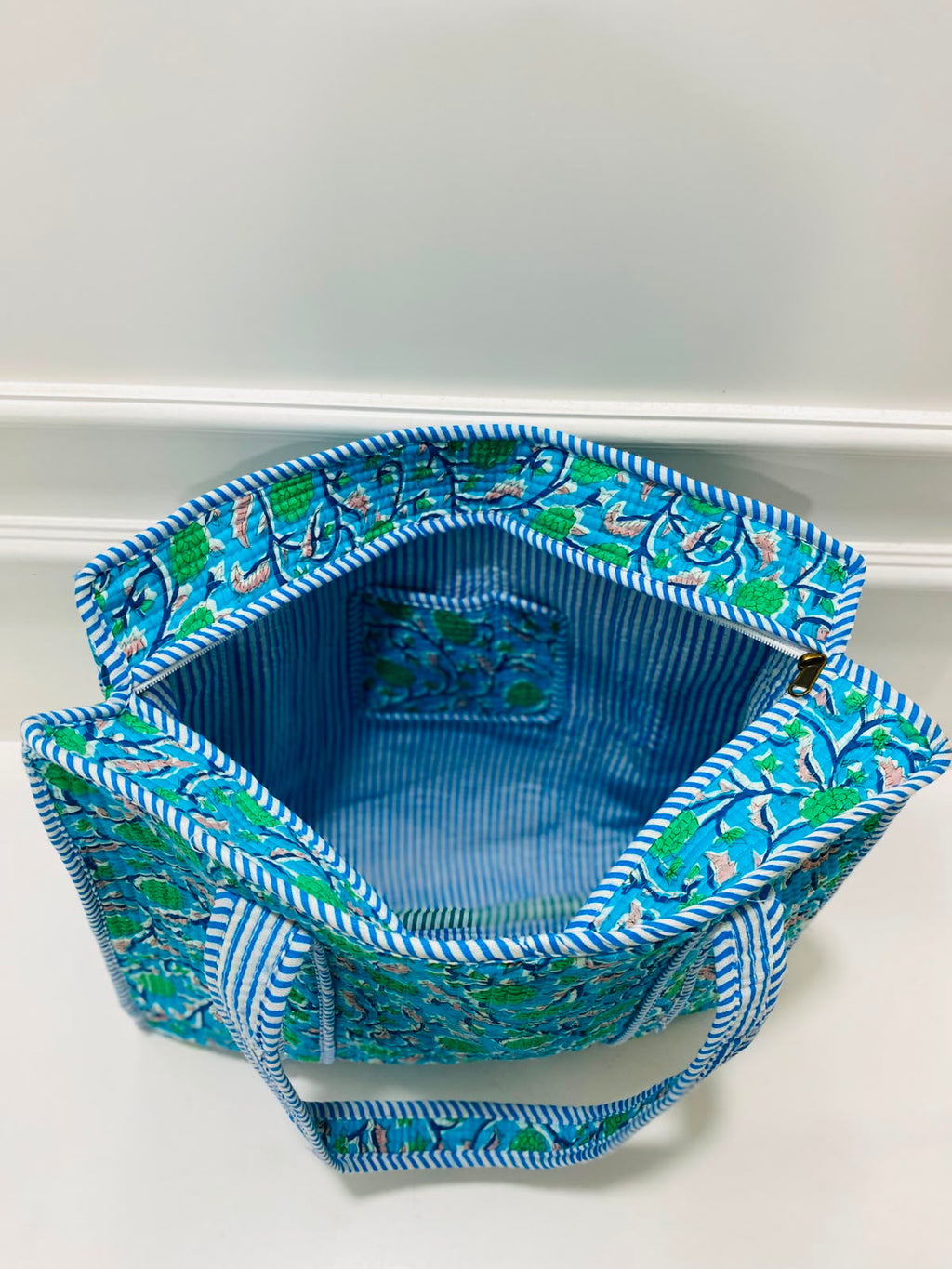Blue Quilted Tote Bag