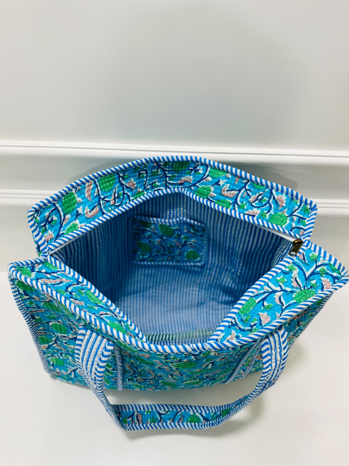 Blue Quilted Tote Bag