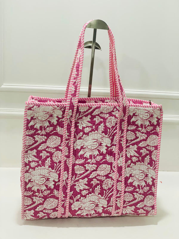 Pink Quilted Tote Bag