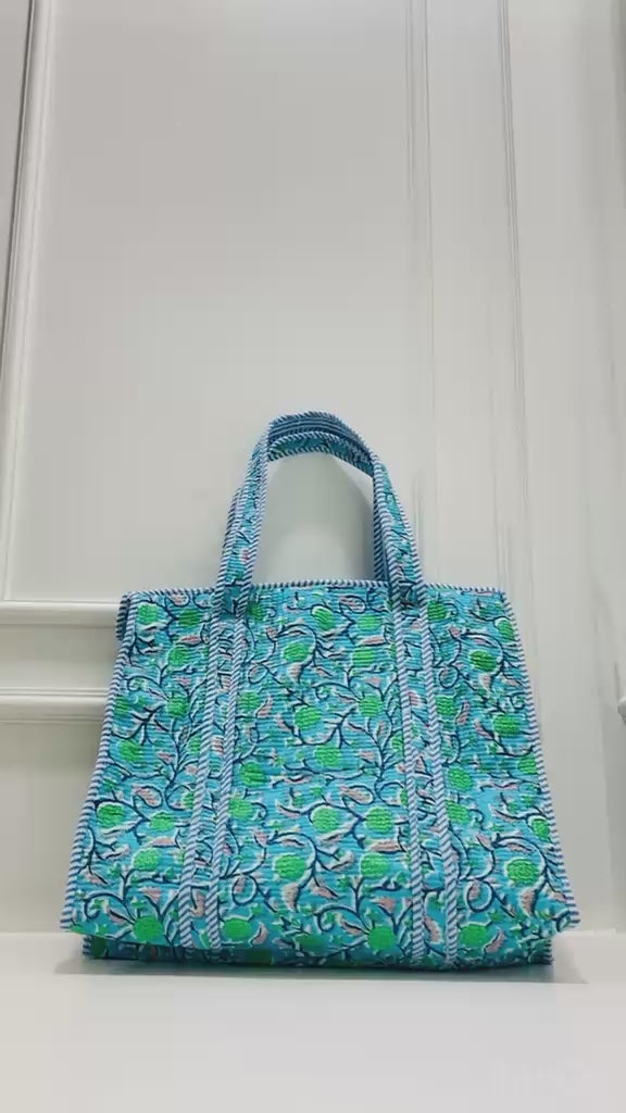 Blue Quilted Tote Bag