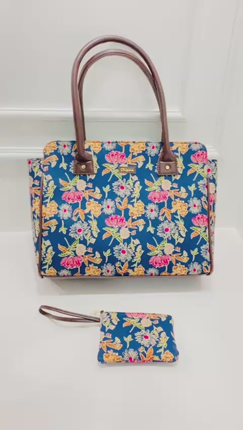 Navy Bloom Spacious Laptop Bag