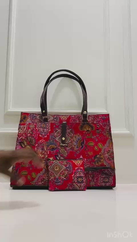 Red Floral Statement Laptop Bag With Pouch