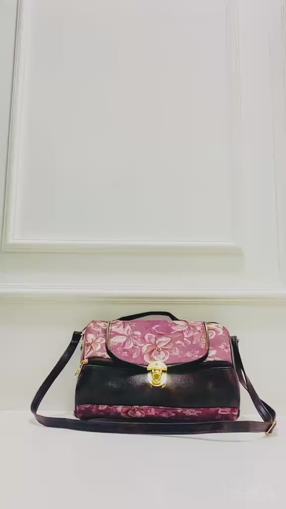 Magenta Floral Large Satchel Bag